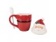 Bílo-červený hrnek Santa Claus s víkem a lžičkou - 13*9*17 cm / 300 ml Clayre & Eef