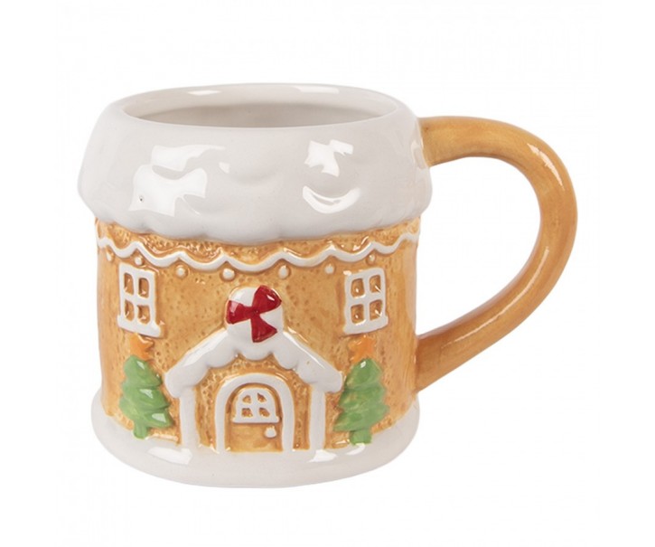 Hnědý hrnek perníková chaloupka Gingerbread - 13*9*9 cm / 300 ml Clayre & Eef