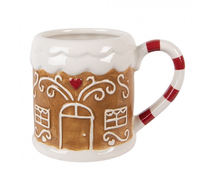 Hnědý hrnek perníková chaloupka Gingerbread - 14*10*10 cm / 350 ml Clayre & Eef