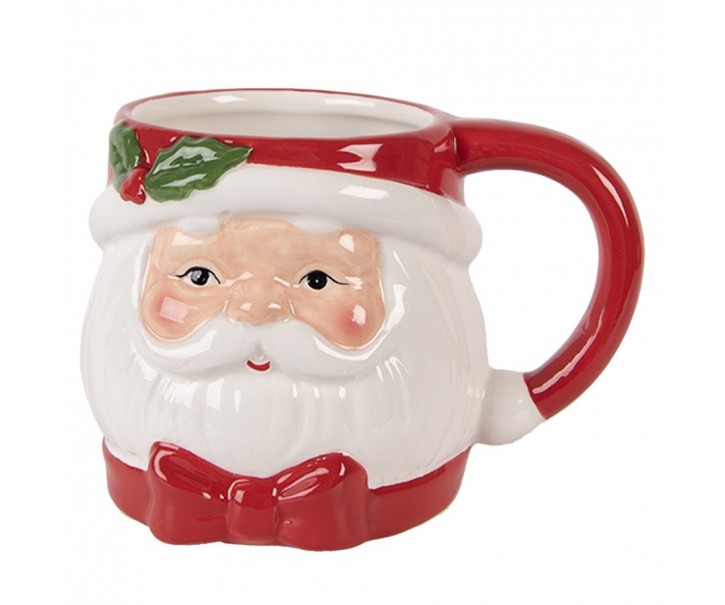 Bílo-červený keramický hrnek Santa Claus - 13*10*9 cm / 300 ml Clayre & Eef