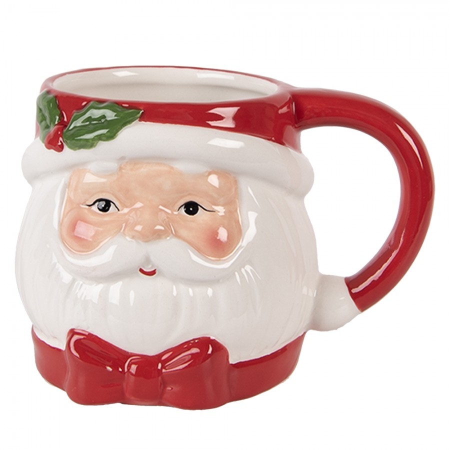 Bílo-červený keramický hrnek Santa Claus - 13*10*9 cm / 300 ml