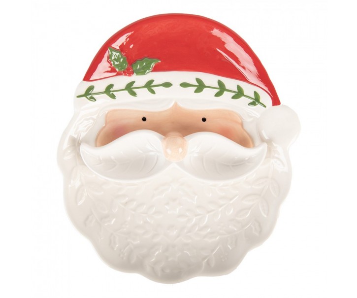 Keramický talířek s miskou ve tvaru vousů hlava Santa Claus - 29*26*5 cm Clayre & Eef