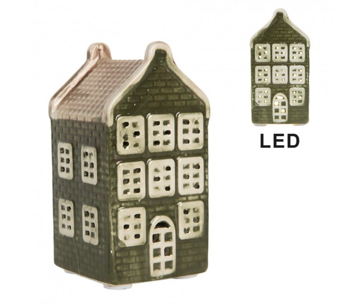 Zelený keramický LED domek Lamont - 4*4*8 cm Clayre & Eef