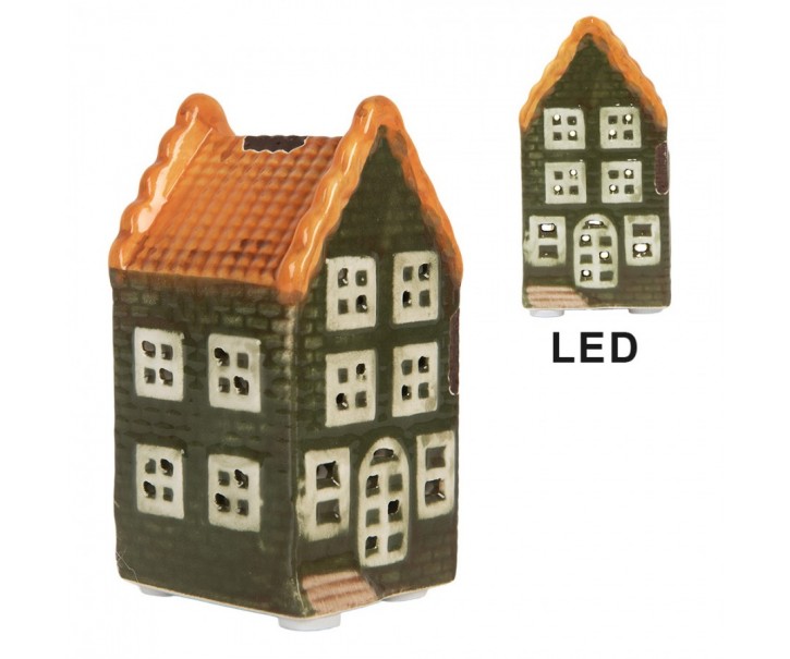 Zelený keramický LED domek Lamont - 4*4*8 cm Clayre & Eef