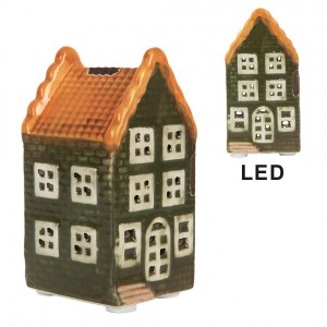Zelený keramický LED domek Lamont - 4*4*8 cm