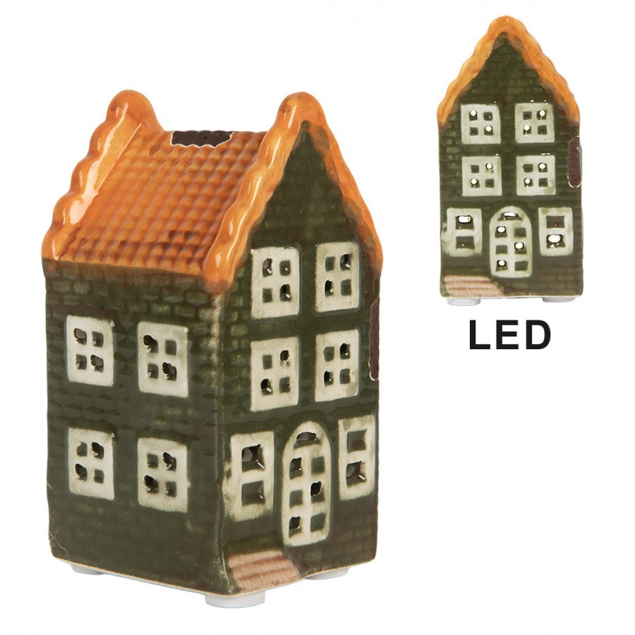 Zelený keramický LED domek Lamont - 4*4*8 cm