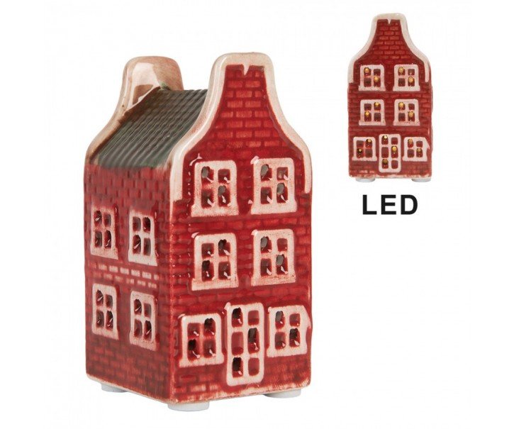 Červený keramický LED domek Lamon - 4*4*8 cm Clayre & Eef