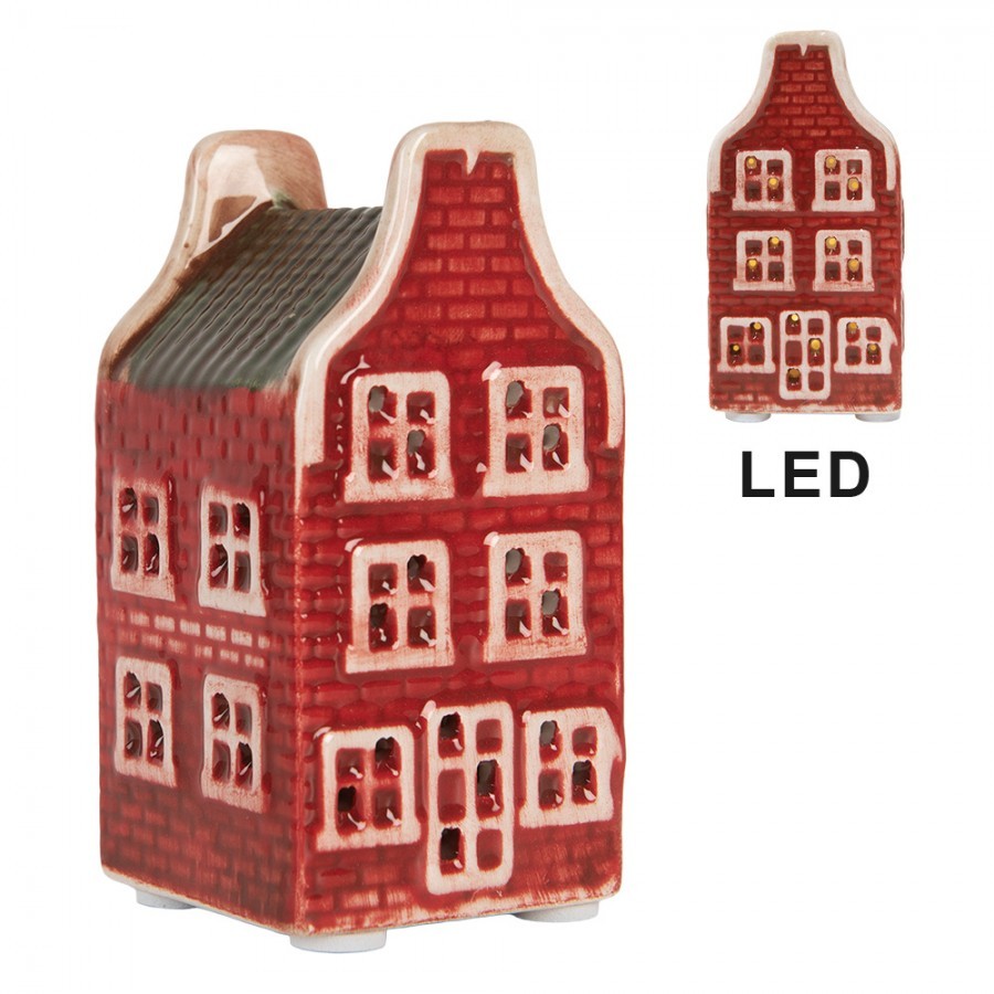 Červený keramický LED domek Lamon - 4*4*8 cm