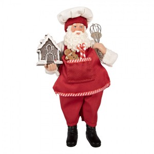 Vánoční dekorace Santa kuchař s perníkovou chaloupkou - 16*9*26 cm