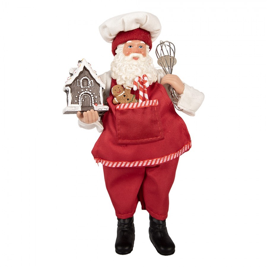Vánoční dekorace Santa kuchař s perníkovou chaloupkou - 16*9*26 cm