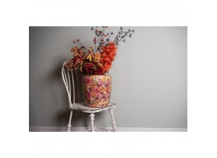 Žlutá kovová dekorační váza s květy Margo - Ø 33*36 cm