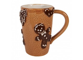 Hnědý vysoký hrneček perníček Gingerbread - 14*10*15 cm / 575 ml