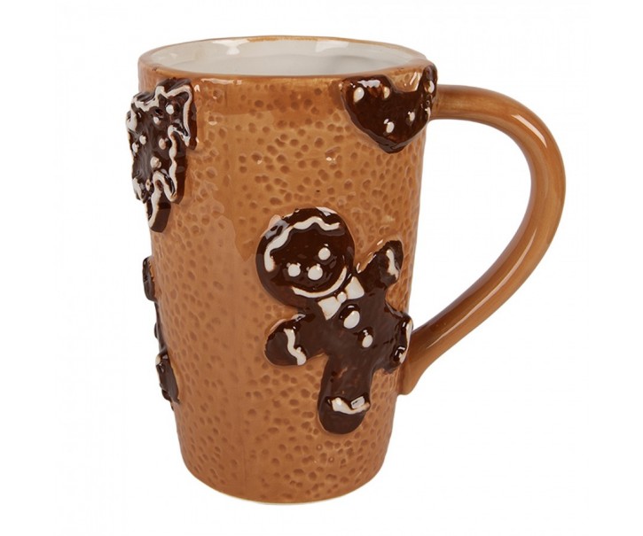 Hnědý vysoký hrneček perníček Gingerbread - 14*10*15 cm / 575 ml Clayre & Eef