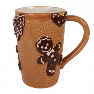 Hnědý vysoký hrneček perníček Gingerbread - 14*10*15 cm / 575 ml