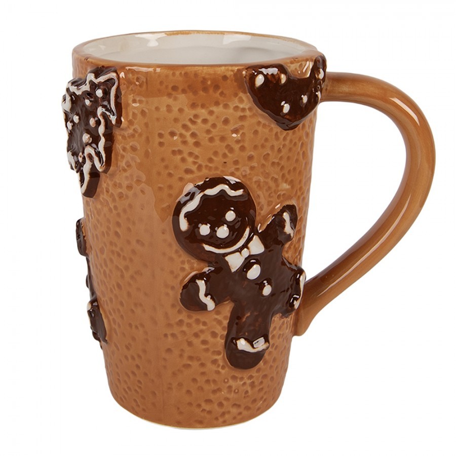 Hnědý vysoký hrneček perníček Gingerbread - 14*10*15 cm / 575 ml