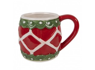 Červeno-zelený vánoční keramický hrnek - 13*10*9 cm / 375 ml