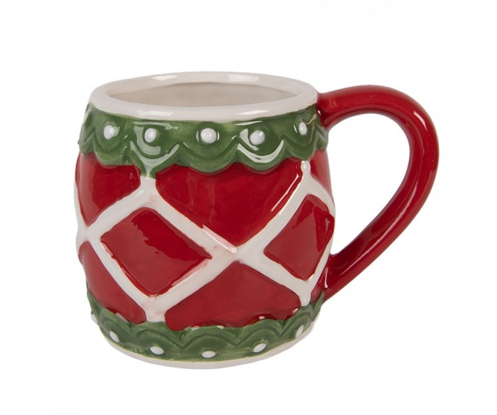 Červeno-zelený vánoční keramický hrnek - 13*10*9 cm / 375 ml Clayre & Eef