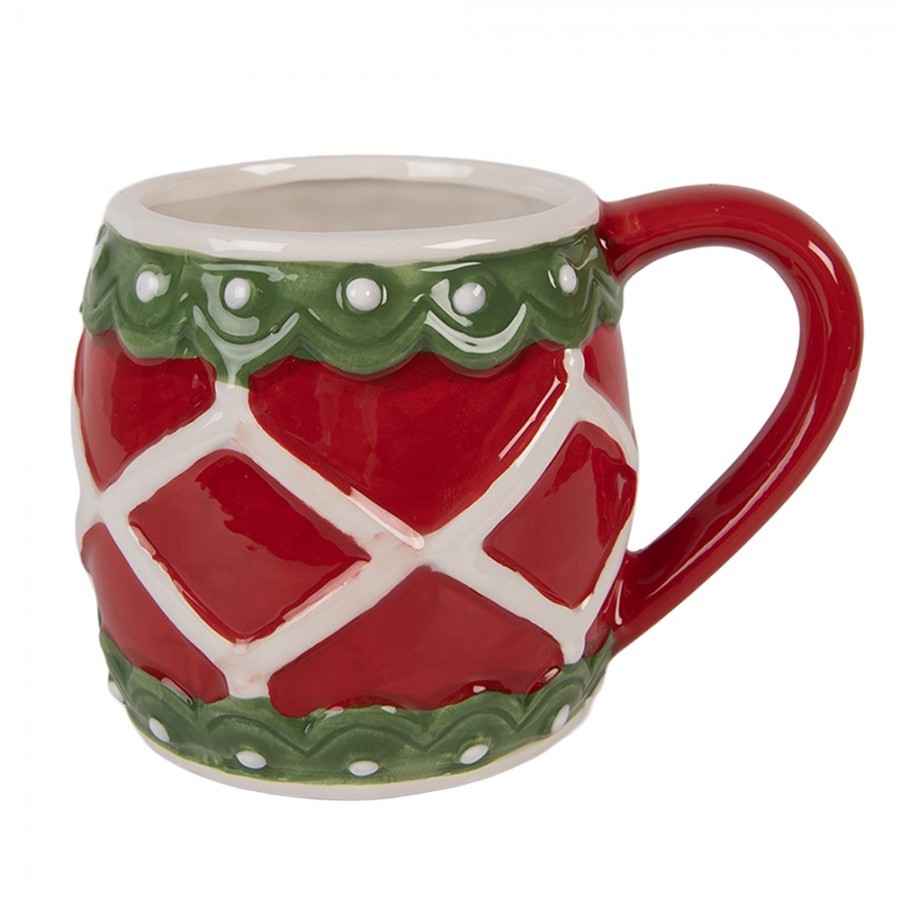Červeno-zelený vánoční keramický hrnek - 13*10*9 cm / 375 ml