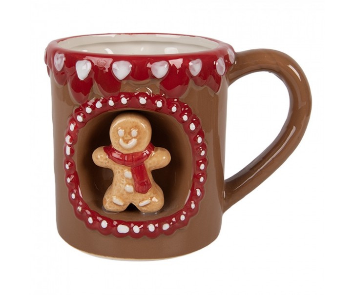 Hnědý keramický hrnek perníček Gingerbread Man - 14*10*10 cm / 375 ml Clayre & Eef