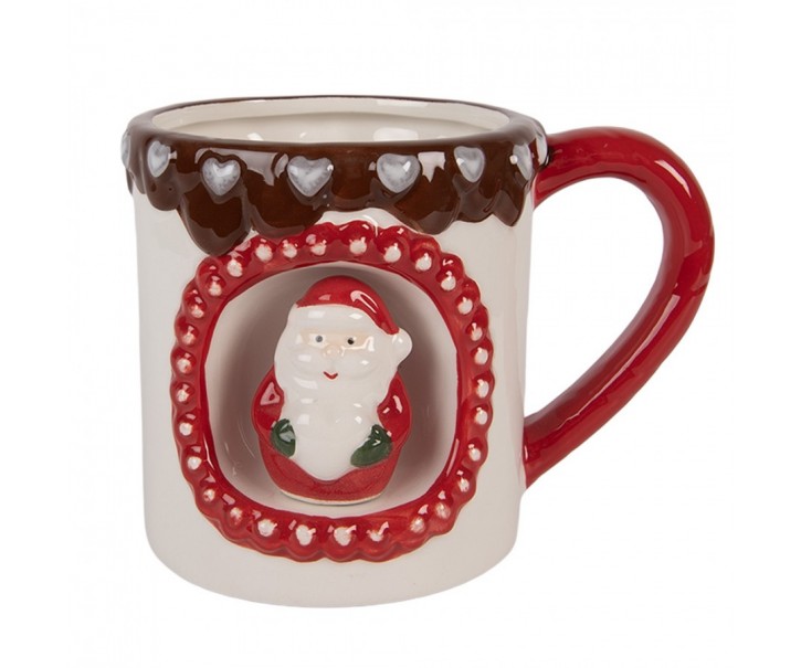 Bílý vánoční keramický hrnek Santa Claus - 14*10*10 cm / 375 ml Clayre & Eef