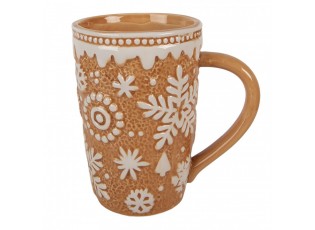 Hnědý vysoký hrneček Snowflakes - 14*10*15 cm / 575 ml