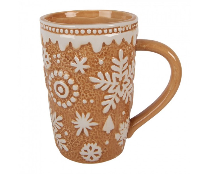 Hnědý vysoký hrneček Snowflakes - 14*10*15 cm / 575 ml Clayre & Eef