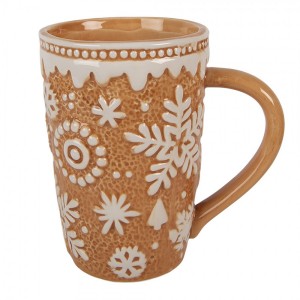 Hnědý vysoký hrneček Snowflakes - 14*10*15 cm / 575 ml