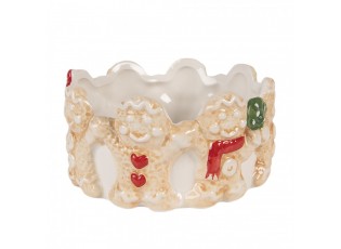 Bílo-hnědá keramická miska s perníčky - Ø14*7 cm