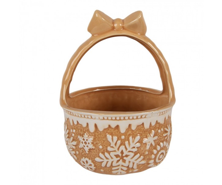 Hnědá keramická miska košík s vločkami Gingerbread - Ø15*21 cm Clayre & Eef