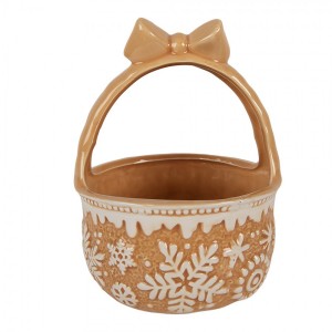 Hnědá keramická miska košík s vločkami Gingerbread - Ø15*21 cm