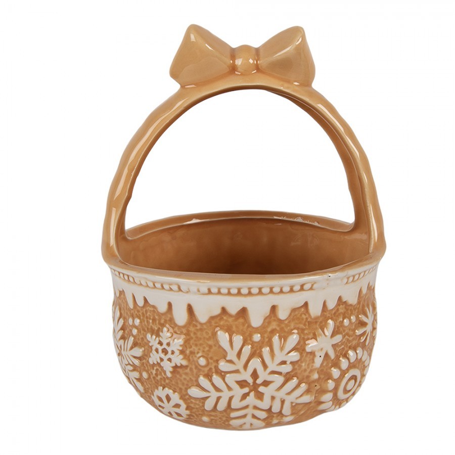 Hnědá keramická miska košík s vločkami Gingerbread - Ø15*21 cm