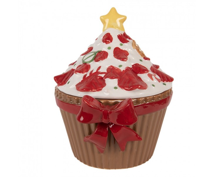 Hnědá keramická dóza s mašlí Cupcake - 18*16*20 cm Clayre & Eef
