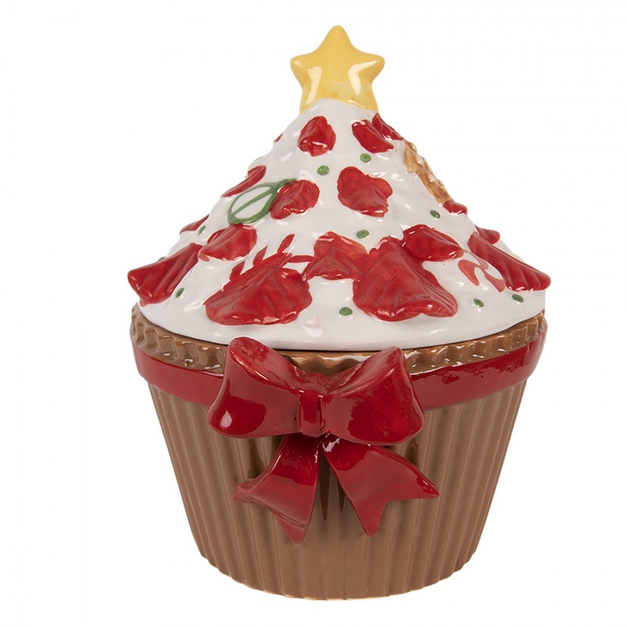 Hnědá keramická dóza s mašlí Cupcake - 18*16*20 cm