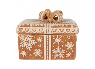 Hnědá keramická perníková dóza s mašlí a vločkami Snowflakes - 19*13*16 cm