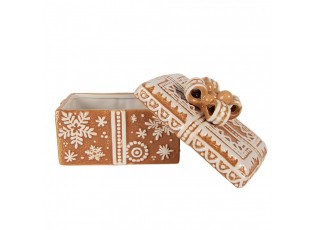 Hnědá keramická perníková dóza s mašlí a vločkami Snowflakes - 19*13*16 cm