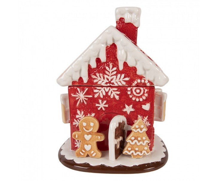 Červená keramická dóza perníková chaloupka Gingerbread - Ø 22*28 cm Clayre & Eef