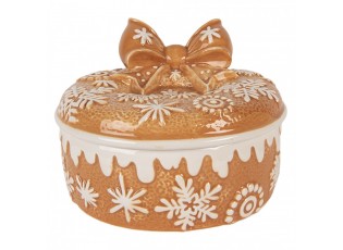 Hnědá keramická perníková dóza s mašlí - Ø 20*13 cm