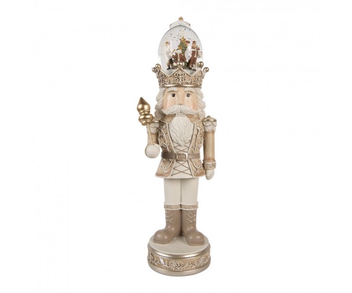 Béžová dekorace Louskáček Nutcracker s LED světýlky - 14*14*49 cm / 3*AA Clayre & Eef