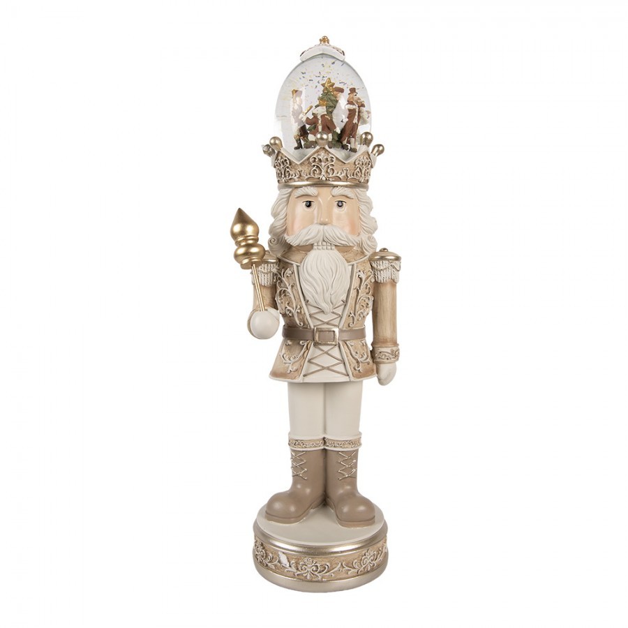 Béžová dekorace Louskáček Nutcracker s LED světýlky - 14*14*49 cm / 3*AA