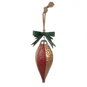Červeno-zlatá kovová dekorace šiška - 15*12*36 cm