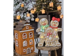 Hnědá vánoční svítící dekorace rodina Perníček Gingerbread - 31*10*35 cm