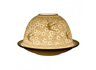 Porcelánový svícen na čajovou svíčku s vlaštovkami a květy Paollo - Ø 12 * 8 cm