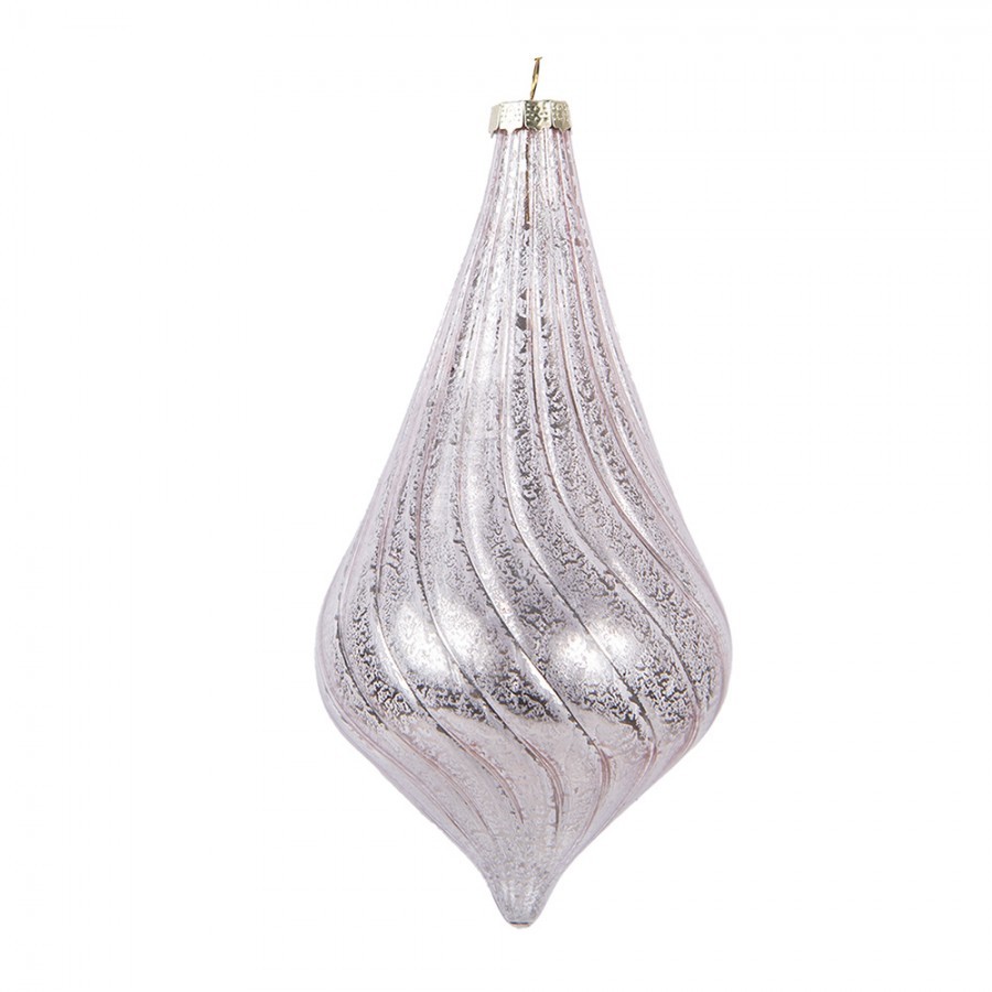 Růžová skleněná vánoční ozdoba baňka - Ø 8*17 cm