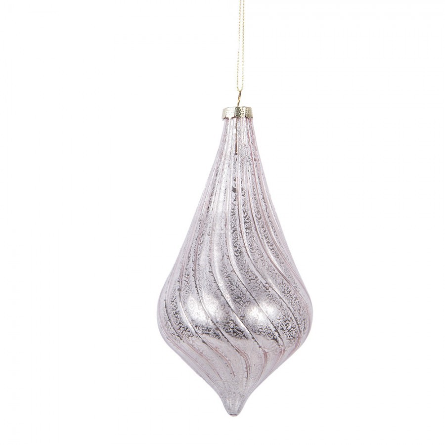 Růžová skleněná vánoční ozdoba baňka - Ø 8*17 cm