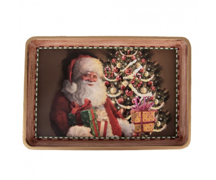 Hnědý plastový vánoční podnos Santa - 31*22*2 cm Clayre & Eef