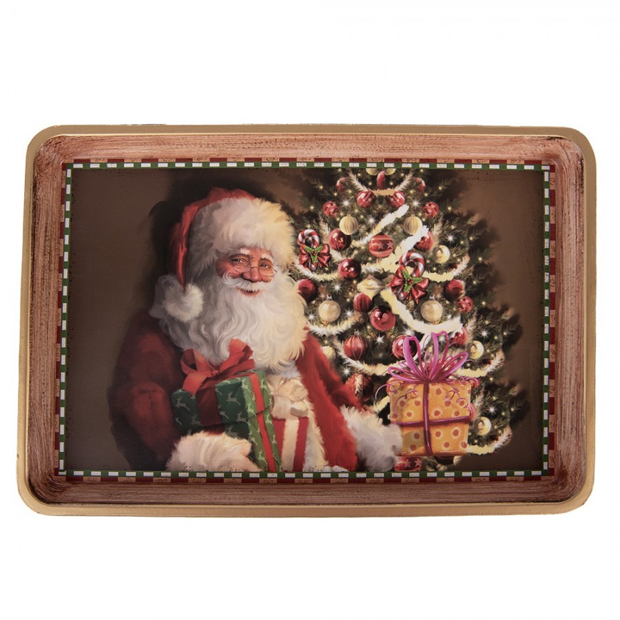 Levně Hnědý plastový vánoční podnos Santa - 31*22*2 cm 66401