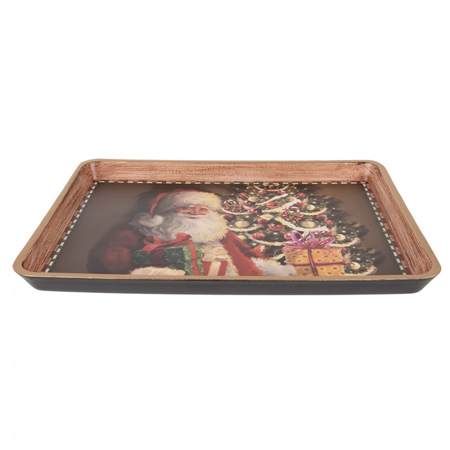 Hnědý plastový vánoční podnos Santa - 31*22*2 cm