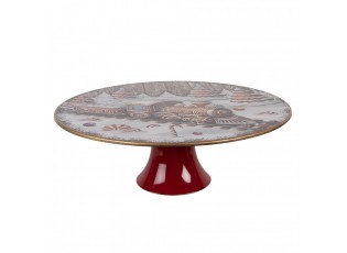 Červený podnos na dort s perníkovým vláčkem Gingerbread - Ø 29*10 cm