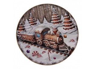 Červený podnos na dort s perníkovým vláčkem Gingerbread - Ø 29*10 cm