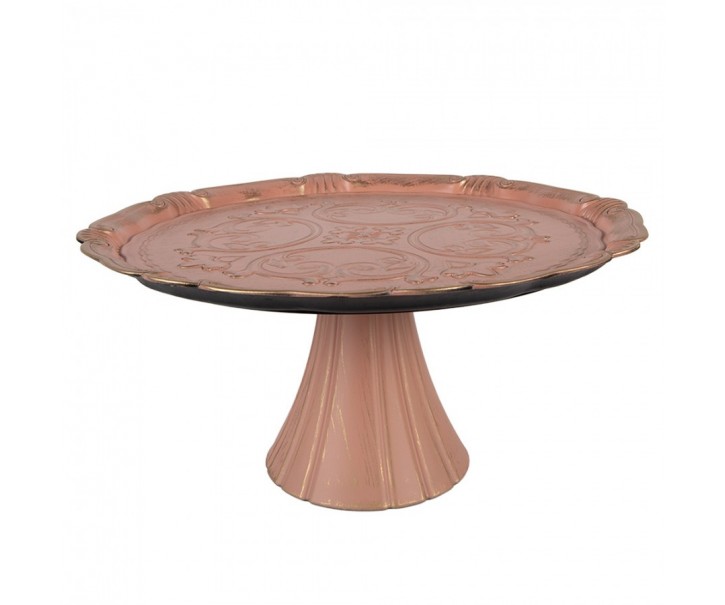 Růžovo-zlatý umělý dekorativní podnos na noze - Ø 32*15 cm Clayre & Eef